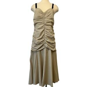 ATSU Anthropologie Cotton Linen Midi Strap Dress Parchment Neutral Size 10 NWT